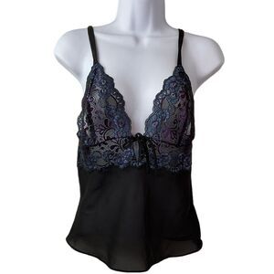 Secret Treasures Black & Blue Sheer Lace Camisole Sz‎ S